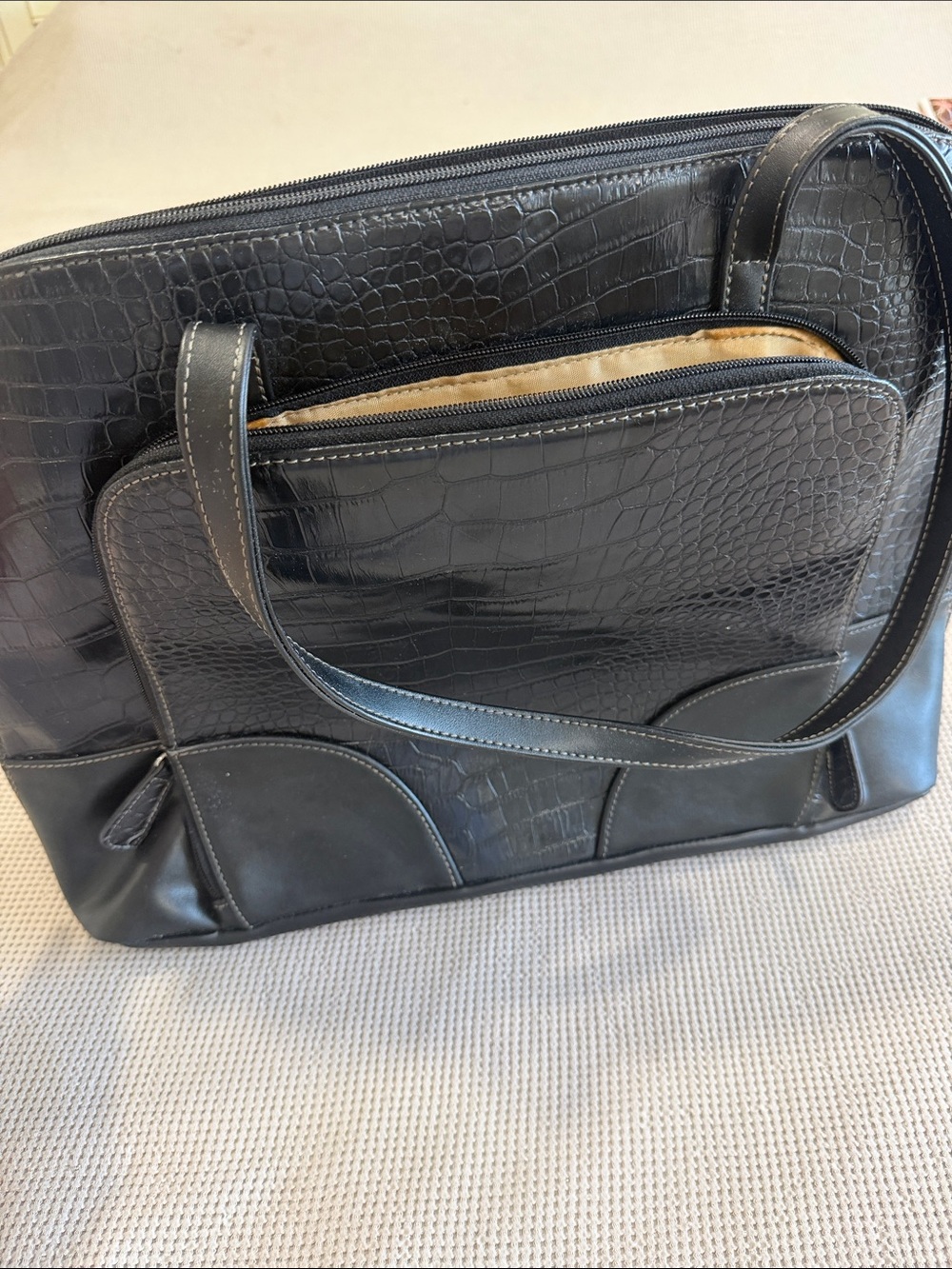 Black Croc-Embossed Tote Bag - Sleek Everyday Carry